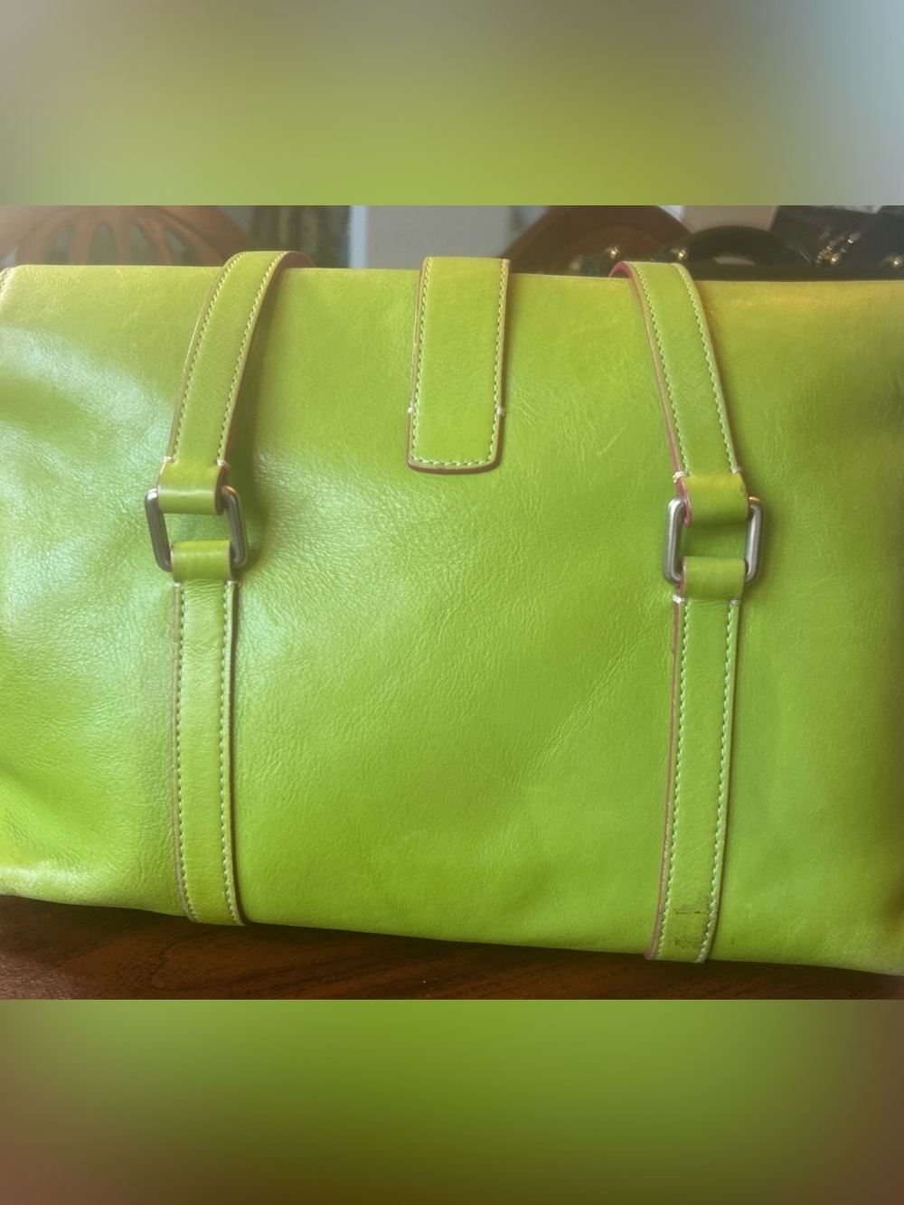 Dooney & Bourke Lime Heart Buckle Green & Pink Trim Shoulder Bag VTG - Picture 2 of 16